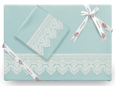 Kristal Fransız Güpürlü Nevresim Takımı Mint - Çeyiz Diyarı