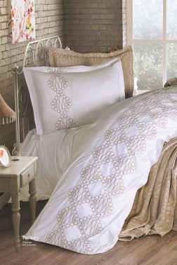 Kristina 4 Parça Nakışlı Pike Takımı 240x260 Cappucino - Çeyiz Diyarı