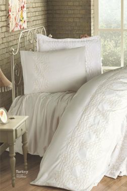 Kristina 4 Parça Nakışlı Pike Takımı 240x260 Gri - Çeyiz Diyarı