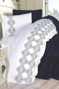 Kristina 4 Parça Nakışlı Pike Takımı 240x260 Lacivert - Çeyiz Diyarı