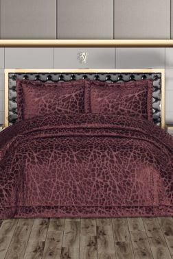 Laçin Dolgulu Kadife Çift Kişilik Yatak Örtüsü Bordo - Çeyiz Diyarı