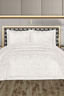 Laçin Dolgulu Kadife Çift Kişilik Yatak Örtüsü Krem - Çeyiz Diyarı