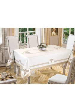 Lale Baskılı Dikdörtgen Masa Örtüsü Gold - Çeyiz Diyarı (1)