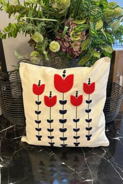 Lale Lüx Nakışlı Keten Kırlent Kılıfı 45x45 cm - 1
