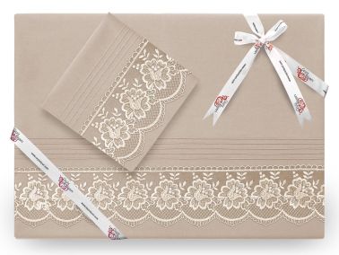 Lalezar Lüx Fransız Güpürlü Nevresim Takımı Cappucino - Çeyiz Diyarı