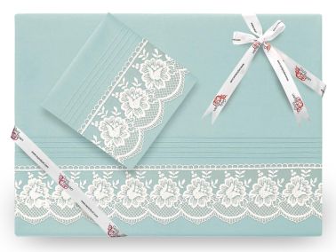 Lalezar Lüx Fransız Güpürlü Nevresim Takımı Mint - Çeyiz Diyarı