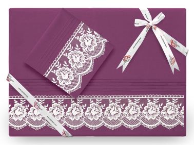 Lalezar Lüx Fransız Güpürlü Nevresim Takımı Mürdüm - Çeyiz Diyarı