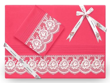 Lalezar Lüx Fransız Güpürlü Nevresim Takımı Nar Çiçeği - Çeyiz Diyarı