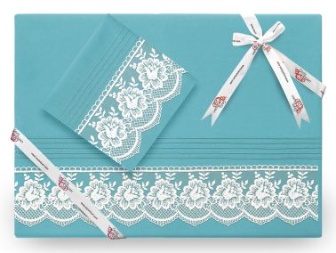 Lalezar Lüx Fransız Güpürlü Nevresim Takımı Petrol - Çeyiz Diyarı