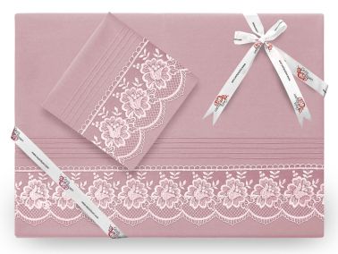 Lalezar Lüx Fransız Güpürlü Nevresim Takımı Pudra - Çeyiz Diyarı