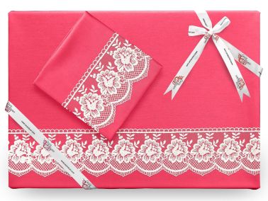 Lalezar Sade Fransız Güpürlü Nevresim Takımı Nar Çiçeği - Çeyiz Diyarı