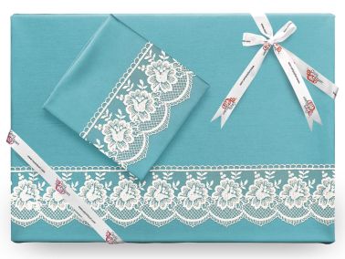 Lalezar Sade Fransız Güpürlü Nevresim Takımı Petrol - Çeyiz Diyarı