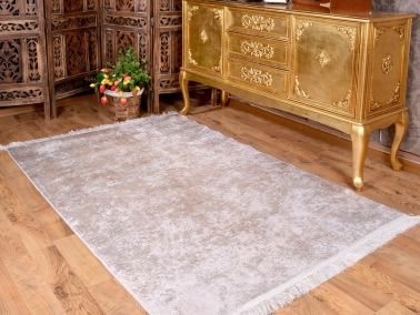 Latex Kaymaz Taban Dijital Baskı Kadife Halı Duru Krem 100x300 cm - Çeyiz Diyarı