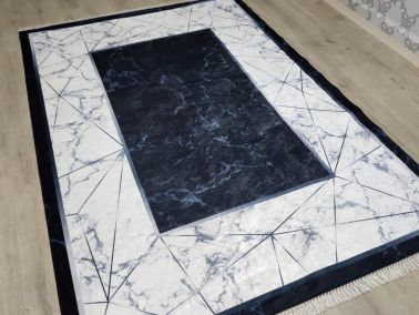 Latex Kaymaz Taban Dijital Baskı Kadife Halı Esta Siyah 80x200 cm - Çeyiz Diyarı