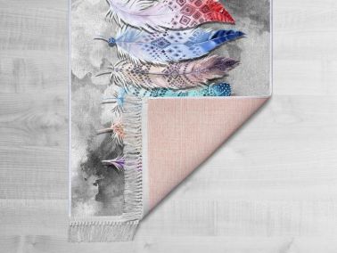 Latex Kaymaz Taban Dijital Baskı Kadife Halı Feather Renkli 100x200 cm - Çeyiz Diyarı (1)