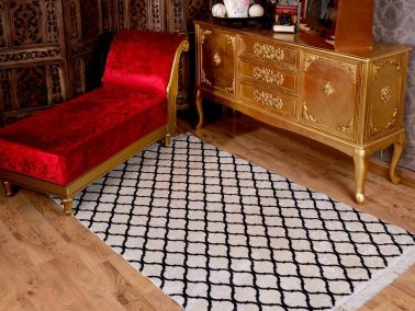 Latex Kaymaz Taban Dijital Baskı Kadife Halı Kupa Beyaz-Siyah 100x300 cm - Çeyiz Diyarı
