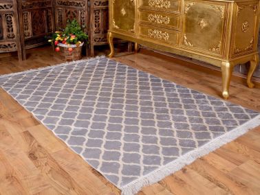 Latex Kaymaz Taban Dijital Baskı Kadife Halı Kupa Gri-Beyaz 80x150 cm - Çeyiz Diyarı