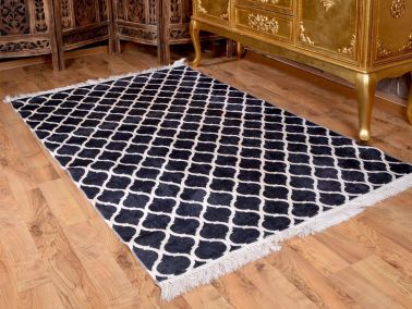 Latex Kaymaz Taban Dijital Baskı Kadife Halı Kupa Siyah-Beyaz 180x280 cm - Çeyiz Diyarı