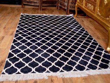 Latex Kaymaz Taban Dijital Baskı Kadife Halı Kupa Siyah-Beyaz 80x150 cm - Çeyiz Diyarı (1)
