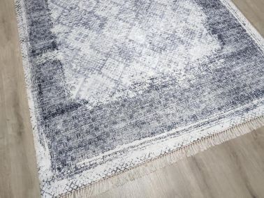 Latex Kaymaz Taban Dijital Baskı Kadife Halı Megan Gri-Beyaz 80x150 cm - Çeyiz Diyarı
