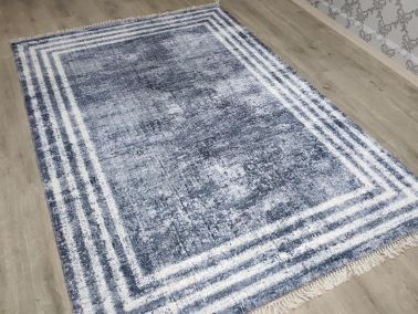 Latex Kaymaz Taban Dijital Baskı Kadife Halı Mora Gri-Beyaz 100x300 cm - Çeyiz Diyarı