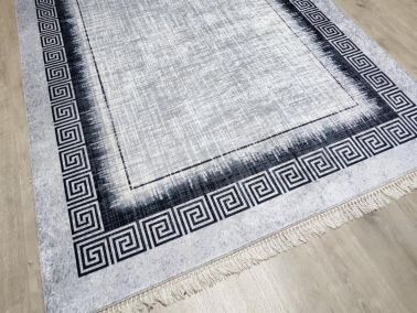 Latex Kaymaz Taban Dijital Baskı Kadife Halı Nora Gri-Siyah 120x170 cm - Çeyiz Diyarı