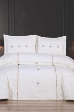 Lavrel Çift Kişilik Yatak Örtüsü Takımı Cappucino - Çeyiz Diyarı