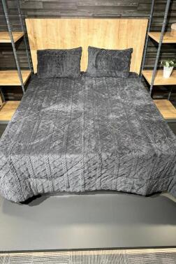 Leila Çift Kişilik Pelüş Yatak Örtüsü 220x240 cm Antrasit - Çeyiz Diyarı