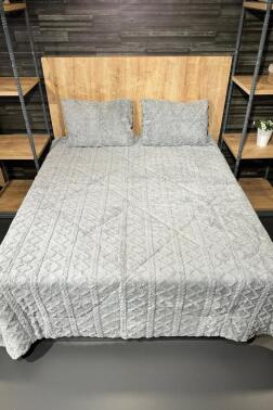 Leila Çift Kişilik Pelüş Yatak Örtüsü 220x240 cm Gri - Çeyiz Diyarı