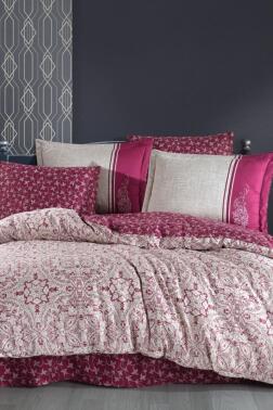 Leona Pamuk Saten Çift Kişilik Nevresim Takımı Bordo - Hobby