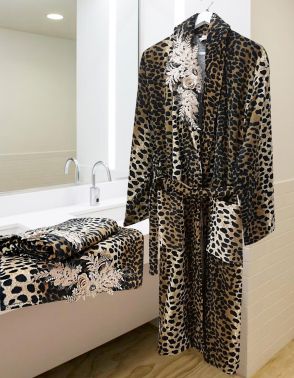 Leopar Desenli Şalyaka Bornoz Seti 3 Parça - Çeyiz Diyarı