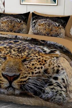 Leo Mikro Saten 3D Dijital Baskılı Dört Mevsim Çift Kişilik Nevresim Takımı - Çeyiz Diyarı