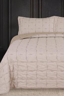 Lesya Nakışlı Elyaf Dolgulu Çift Kişilik 240x260 Cm Yatak Örtüsü Bej - Çeyiz Diyarı