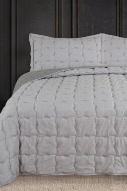 Lesya Nakışlı Elyaf Dolgulu Çift Kişilik 240x260 Cm Yatak Örtüsü Gri - Çeyiz Diyarı