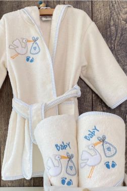 Leylek Bebek Bornoz Seti 0-3 Yaş Mavi - Çeyiz Diyarı