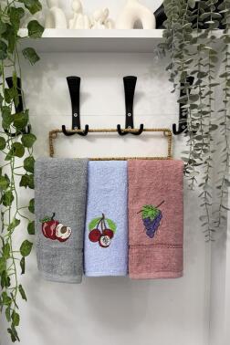 Lezzem Nakışlı 3lü Mutfak Havlu Takımı 30x50 Cm - Çeyiz Diyarı
