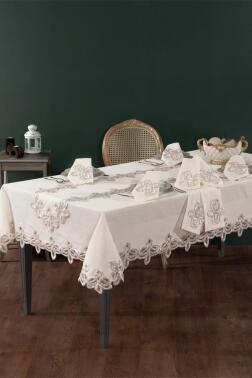 Liberty Keten A.Servisli Masa Örtüsü Takımı 14 Parça Ekru - Çeyiz Diyarı