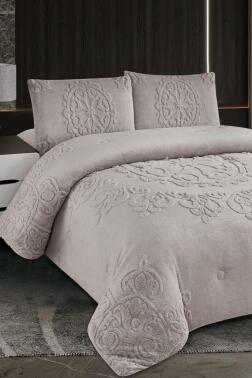 Lidya Dolgulu Akrilik Çift Kişilik Yatak Örtüsü Bej - Çeyiz Diyarı