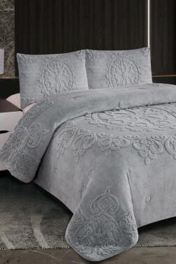 Lidya Dolgulu Akrilik Çift Kişilik Yatak Örtüsü Gri - Çeyiz Diyarı