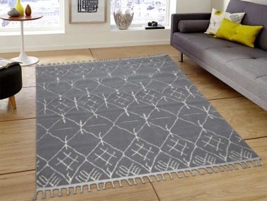 Life Beyaz Gri Dikdörtgen Halı 160x230cm - Çeyiz Diyarı