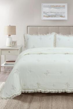 Likya Elyaf Dolgulu Çift Kişilik 240x260 Cm Yatak Örtüsü Krem - Çeyiz Diyarı