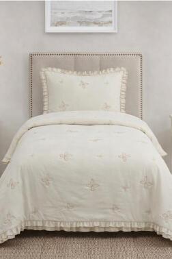 Likya Elyaf Dolgulu Tek Kişilik 180x240 Cm Yatak Örtüsü Cappucino - Çeyiz Diyarı