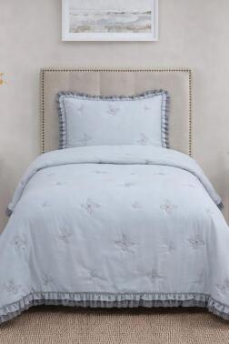 Likya Elyaf Dolgulu Tek Kişilik 180x240 Cm Yatak Örtüsü Gri - Çeyiz Diyarı