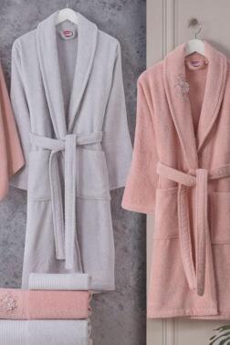 Line %100 Pamuk 6 Parça Aile Bornoz Takımı Pembe - Gri - Hobby