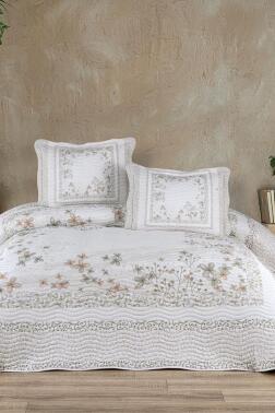 Liora Baskılı Kapitoneli Çift Kişilik Yatak Örtüsü Bej - Çeyiz Diyarı