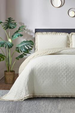 Lisbon Elyaf Dolgulu Çift Kişilik 240x260 Cm Yatak Örtüsü Bej - Çeyiz Diyarı