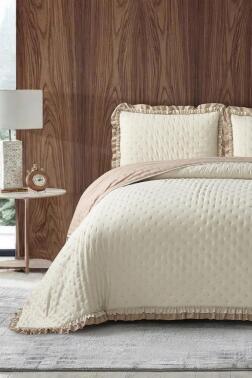 Lisbon Elyaf Dolgulu Çift Kişilik 240x260 Cm Yatak Örtüsü Cappucino - Çeyiz Diyarı
