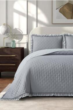 Lisbon Elyaf Dolgulu Çift Kişilik 240x260 Cm Yatak Örtüsü Gri - Çeyiz Diyarı