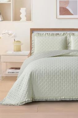 Lisbon Elyaf Dolgulu Çift Kişilik 240x260 Cm Yatak Örtüsü Krem - Çeyiz Diyarı