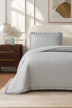 Lisbon Elyaf Dolgulu Tek Kişilik 180x240 Cm Yatak Örtüsü Gri - Çeyiz Diyarı